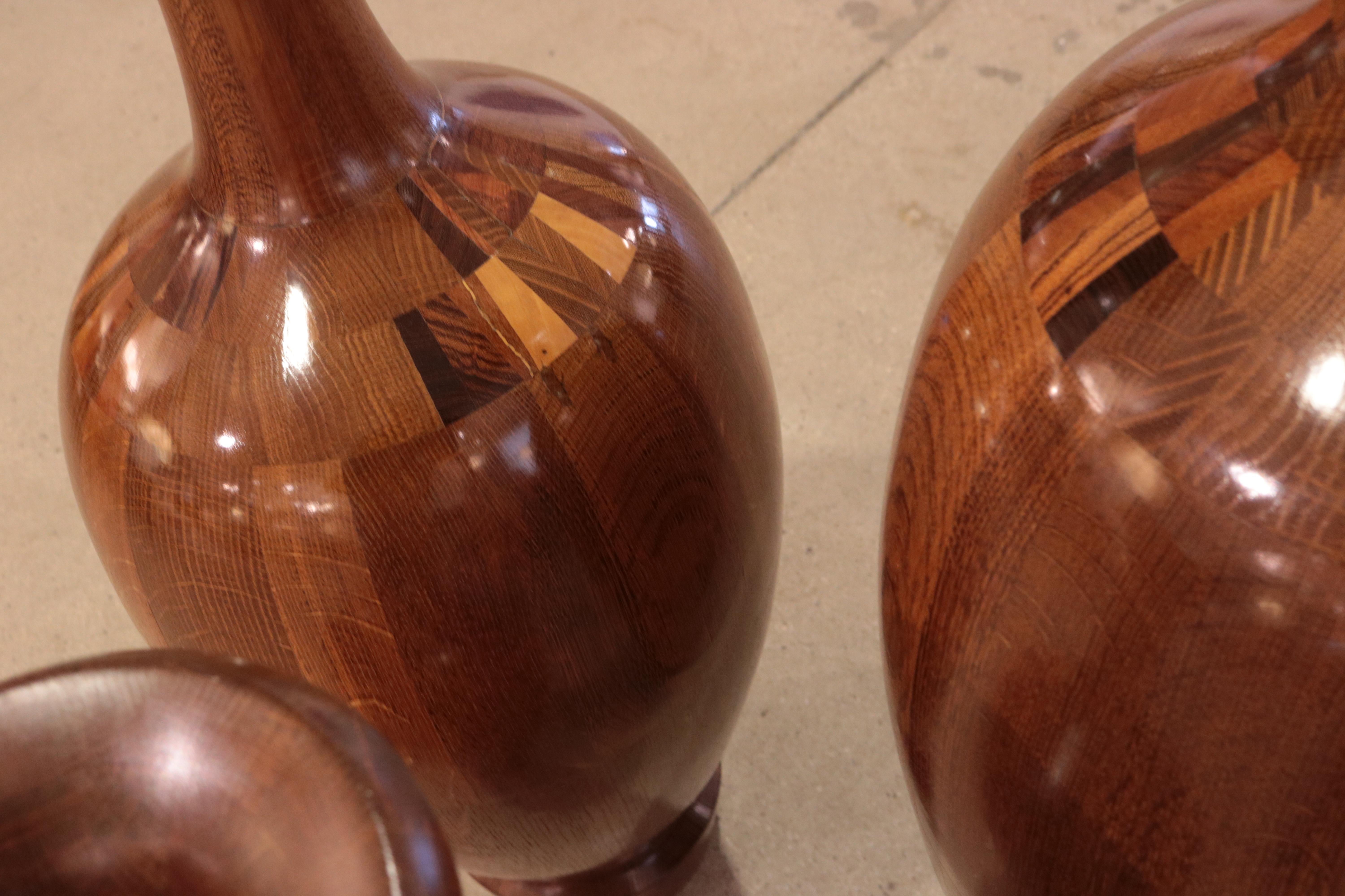 Set of Three Art Deco Decorative Wooden Vases In Good Condition In New York, NY