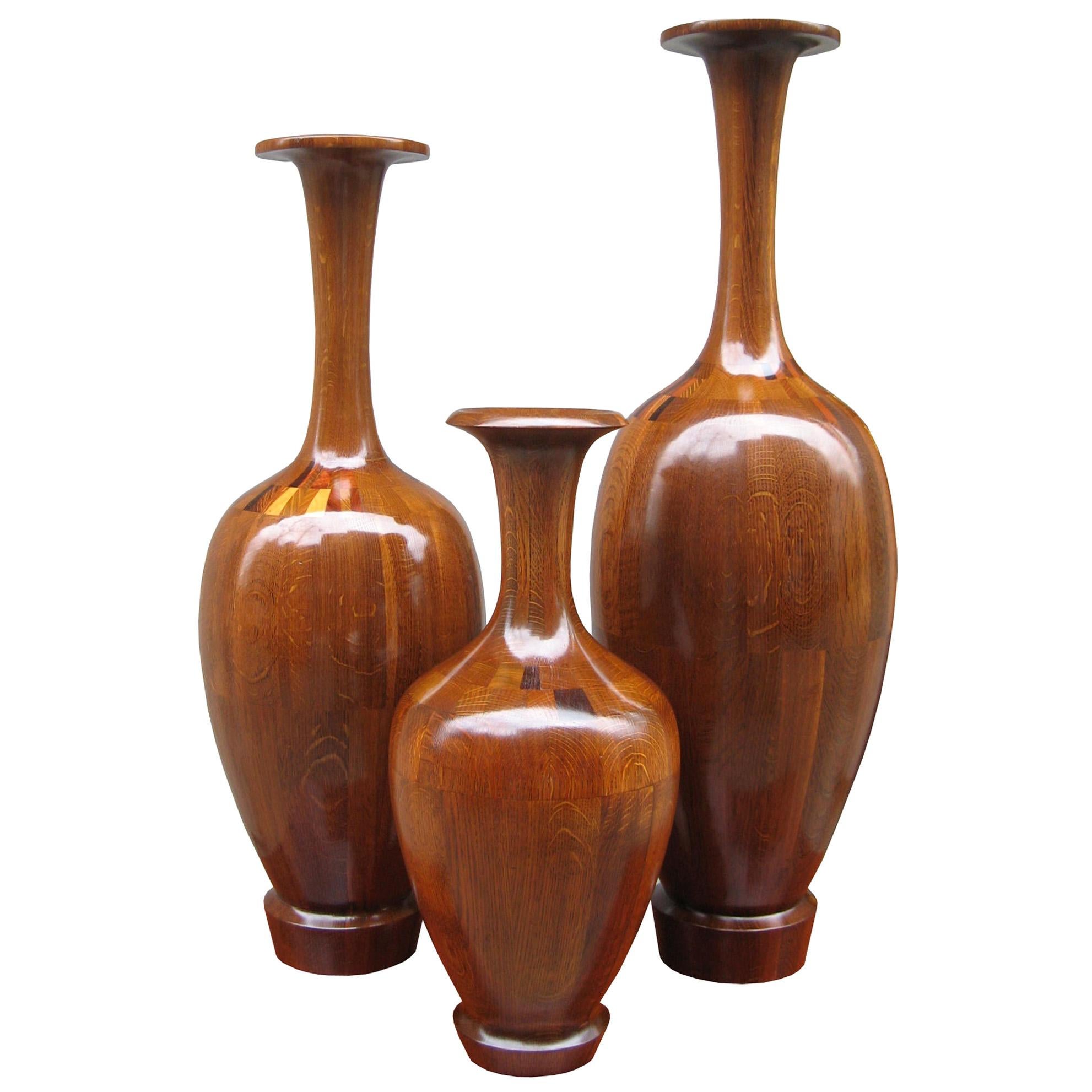 Set of Three Art Deco Decorative Wooden Vases