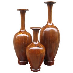 Vintage Set of Three Art Deco Decorative Wooden Vases