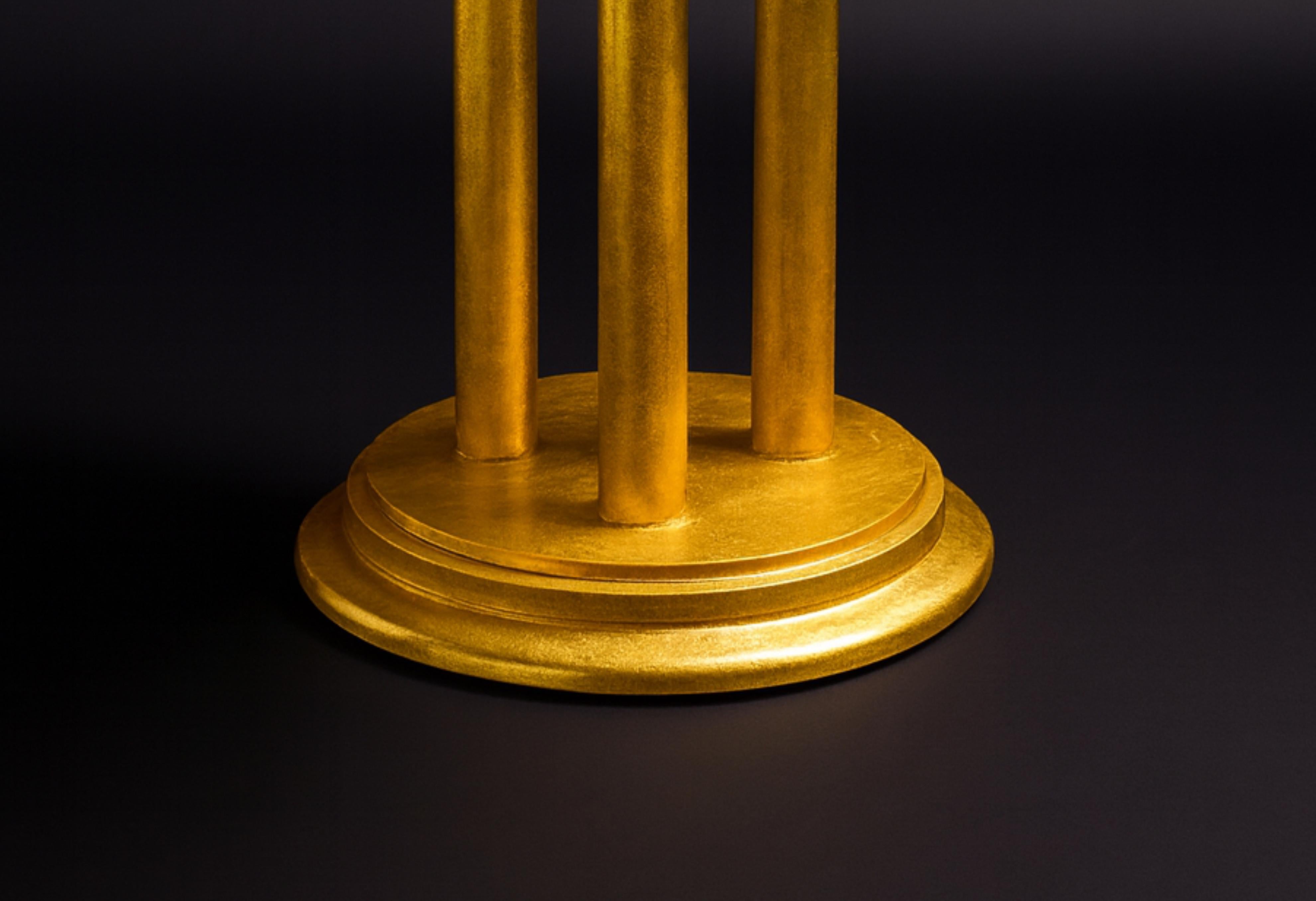 Set of three Art Deco Gilt Golden Chestnut Pedestal Tables, 20th Century For Sale 6