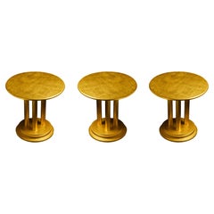 Set of three Art Deco Gilt Golden Chestnut Pedestal Tables, 20th Century