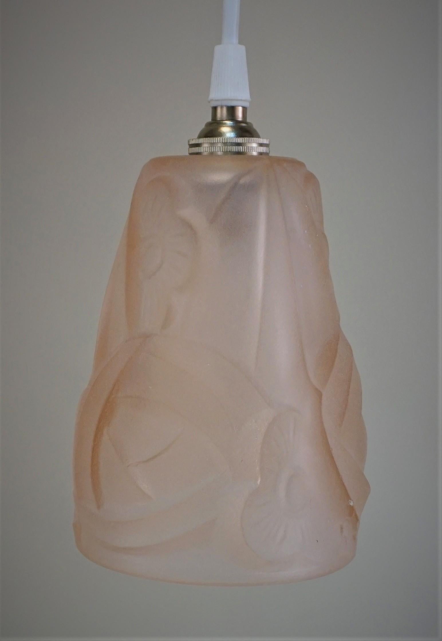 Set of Three Art Deco Glass Shade Pendant Light by Degue 3