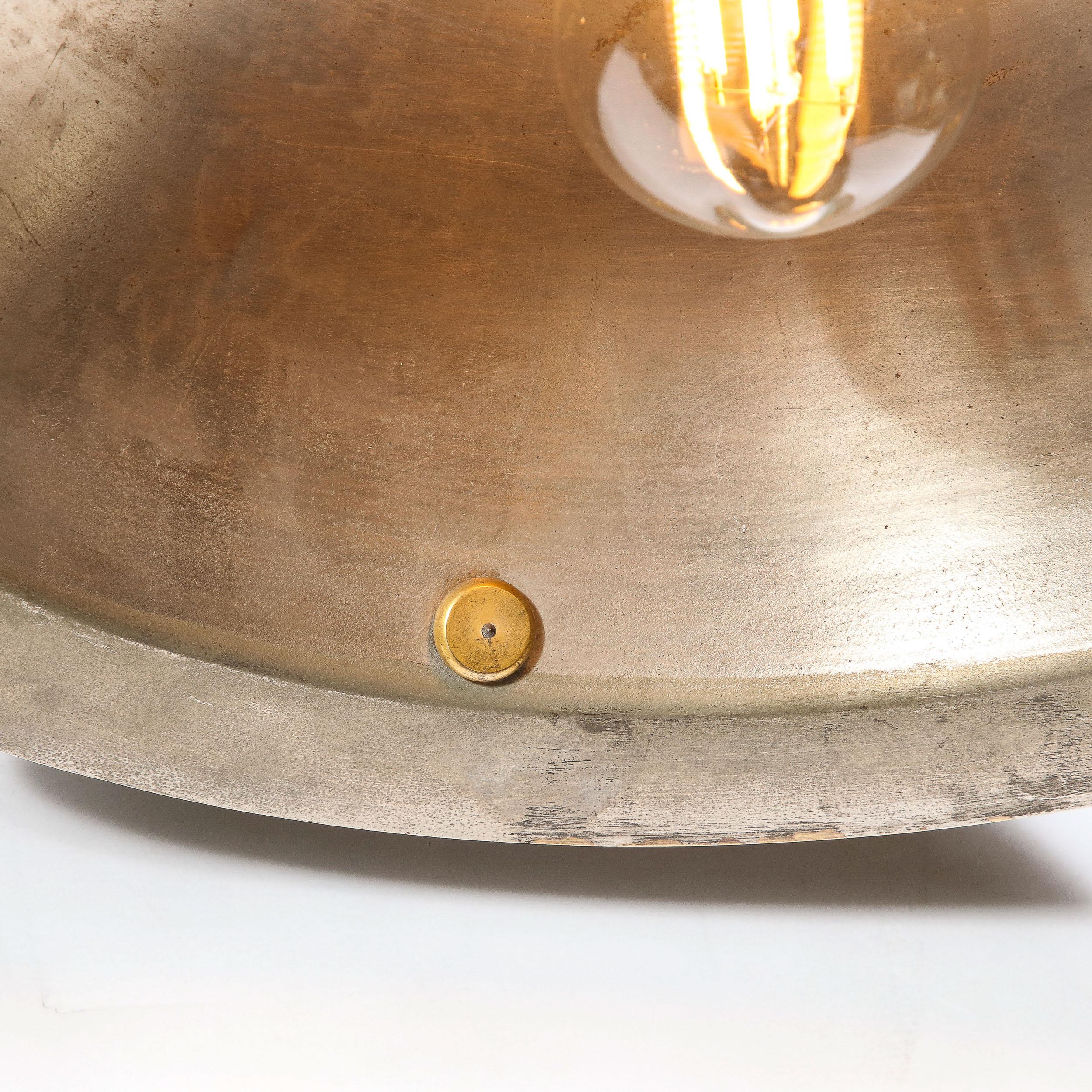 Set of Three Art Deco Industrial Antiqued Bronze & Polished Nickel Ring Pendants 10