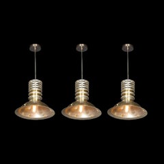 Set of Three Art Deco Industrial Antiqued Bronze & Polished Nickel Ring Pendants