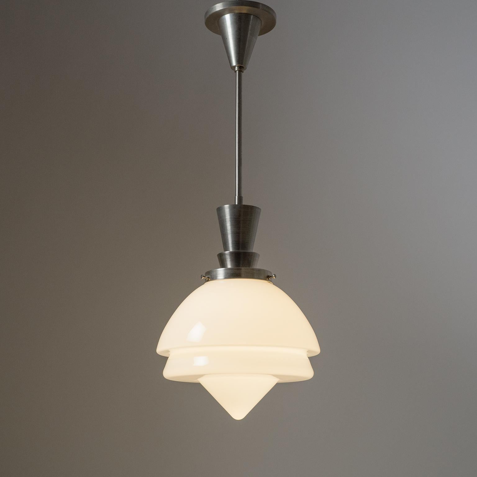 Set of Three Art Deco Nickel and Glass Pendants In Good Condition In Vienna, AT