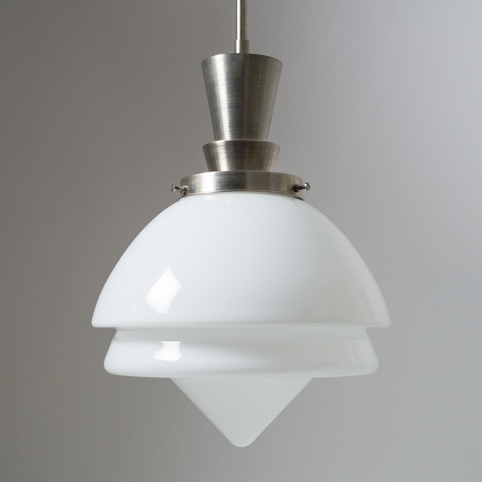 Mid-20th Century Set of Three Art Deco Nickel and Glass Pendants