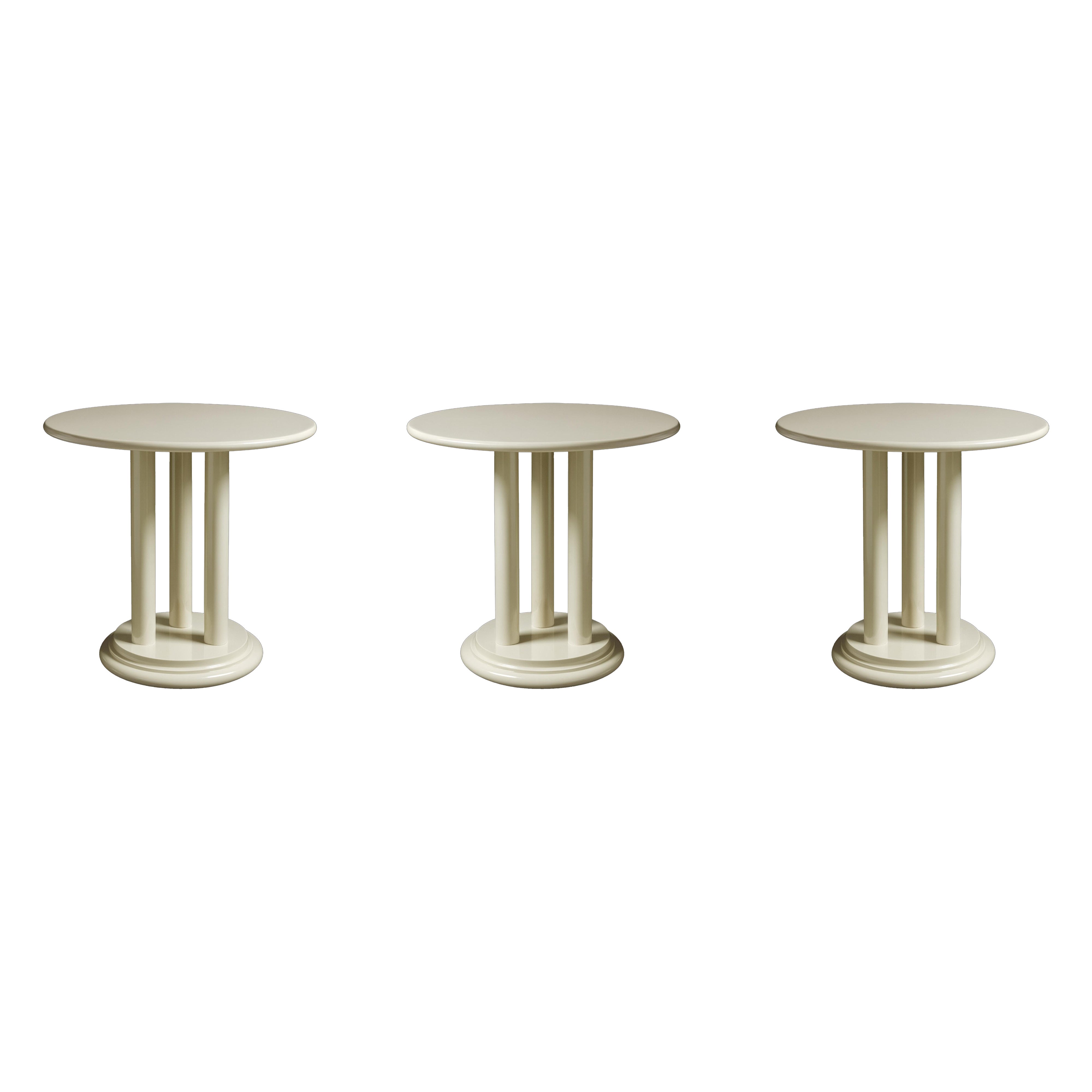 Set of three Art Deco Off White Chestnut Pedestal Table, 20th Century