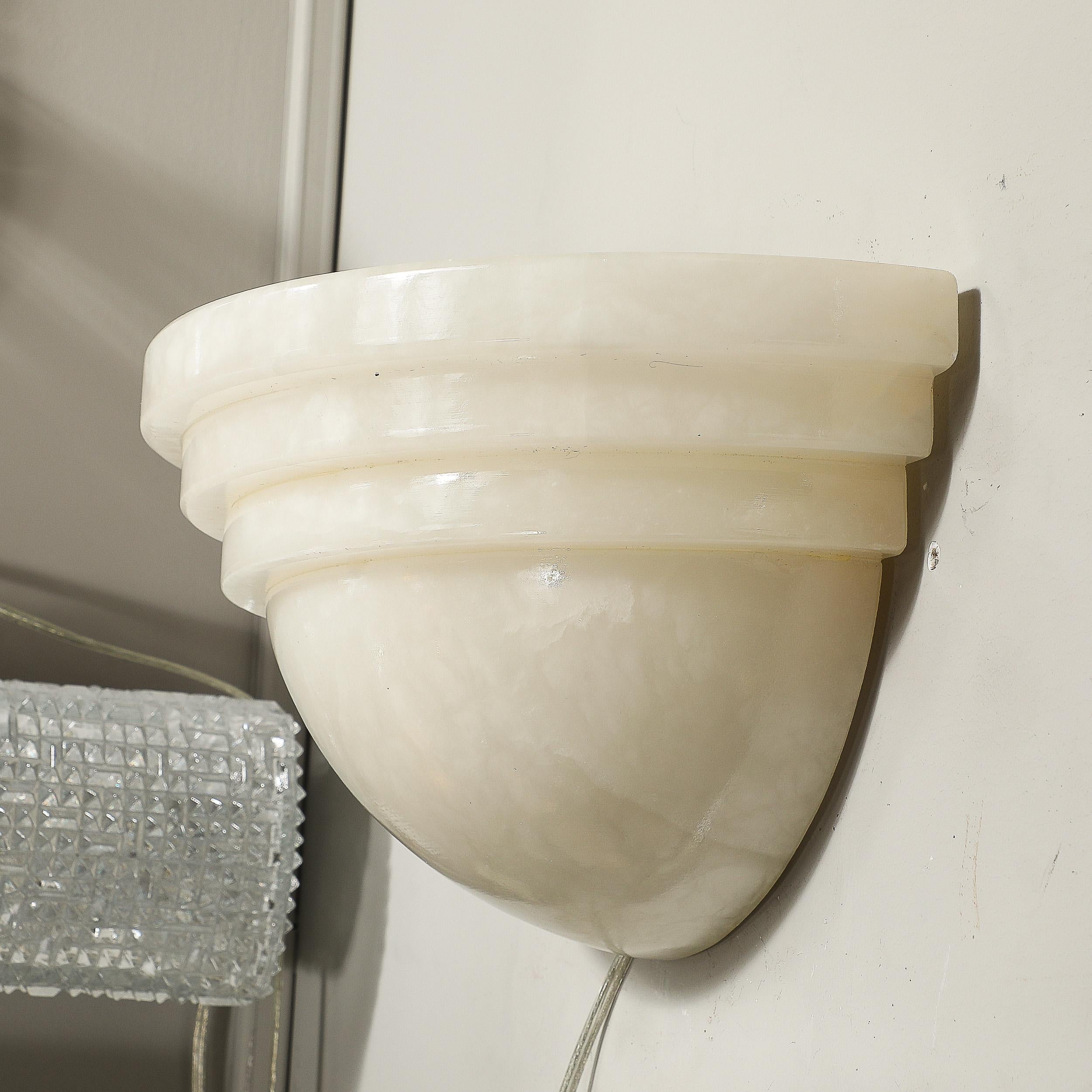 Set of Three Art Deco Skyscraper Style Alabaster Sconces For Sale 6