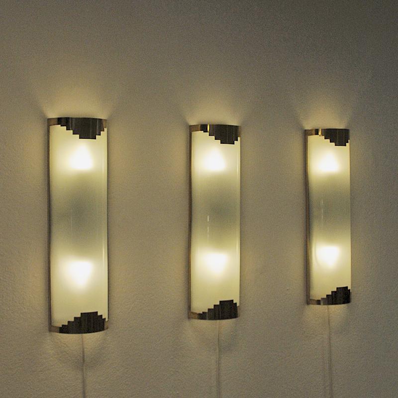 Set of Three frosted glass Art Deco Wall Lamps from the 1930s-1940s In Good Condition In Stockholm, SE