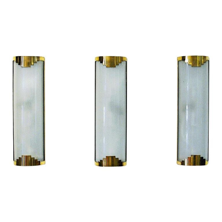 Set of Three frosted glass Art Deco Wall Lamps from the 1930s-1940s