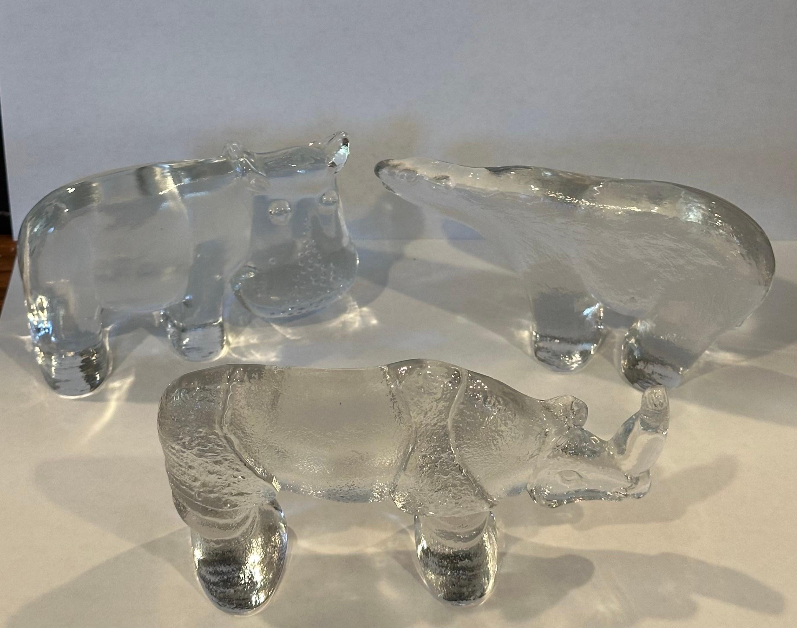 20th Century Set of Three Art Glass Animal Paperweights / Sculptures by Kosta Boda Sweden For Sale