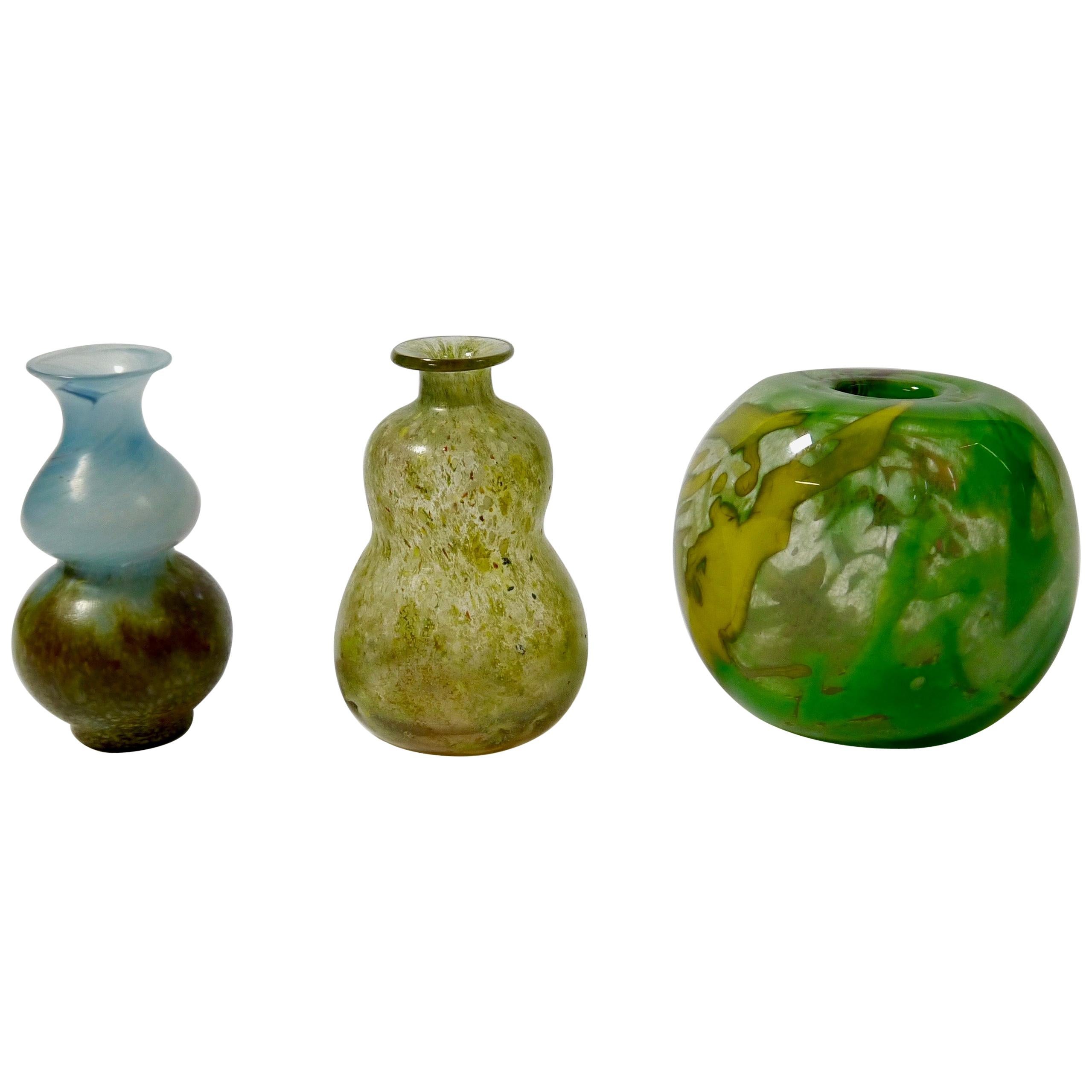 Set of Three Art Glass Vases by Gro Bergslien for Hadeland, Norway, 1970s For Sale