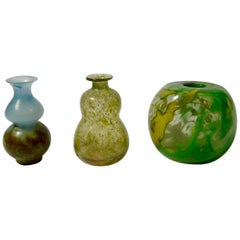 Vintage Set of Three Art Glass Vases by Gro Bergslien for Hadeland, Norway, 1970s