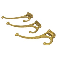 Set of Three Art Nouveau Solid Brass Wall Hooks