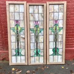 Set of Three Art Nouveau Stained Glass Windows