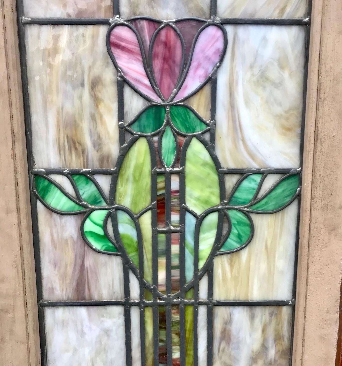 Set von drei Jugendstil-Glasfenstern mit Buntglasmalereien (Handgefertigt) im Angebot