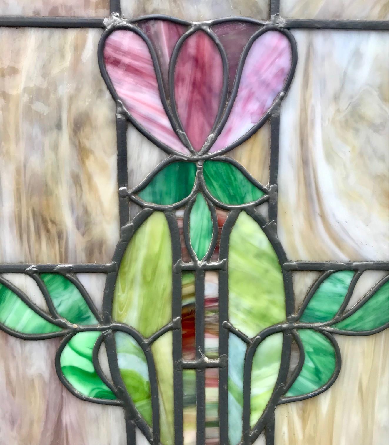 20th Century Set of Three Art Nouveau Stained Glass Windows