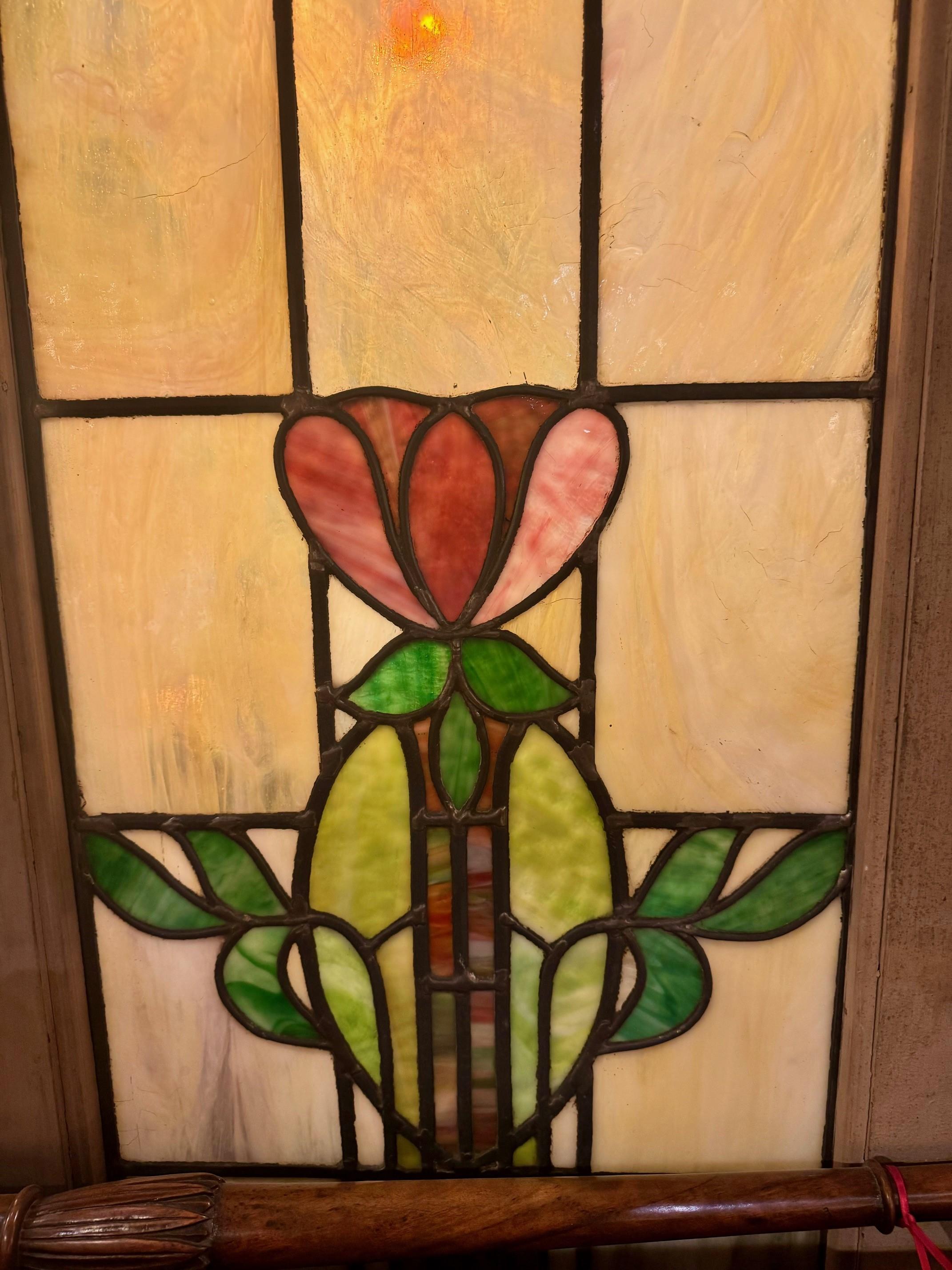 Set of Three Art Nouveau Stained Glass Windows 1