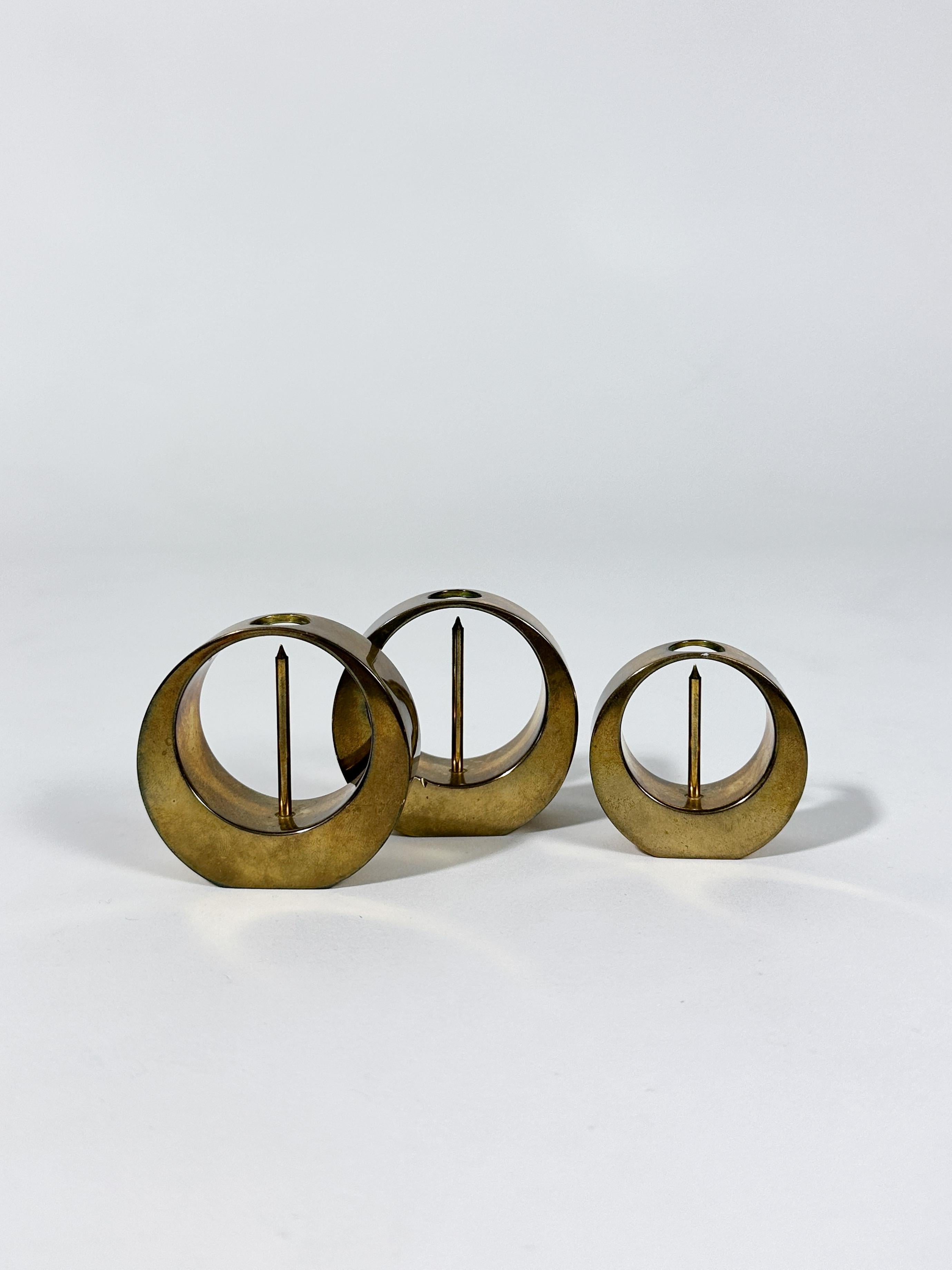 Swedish Set of Three Arthur Pettersson Candle Sticks Brass, Sweden, 1960s For Sale