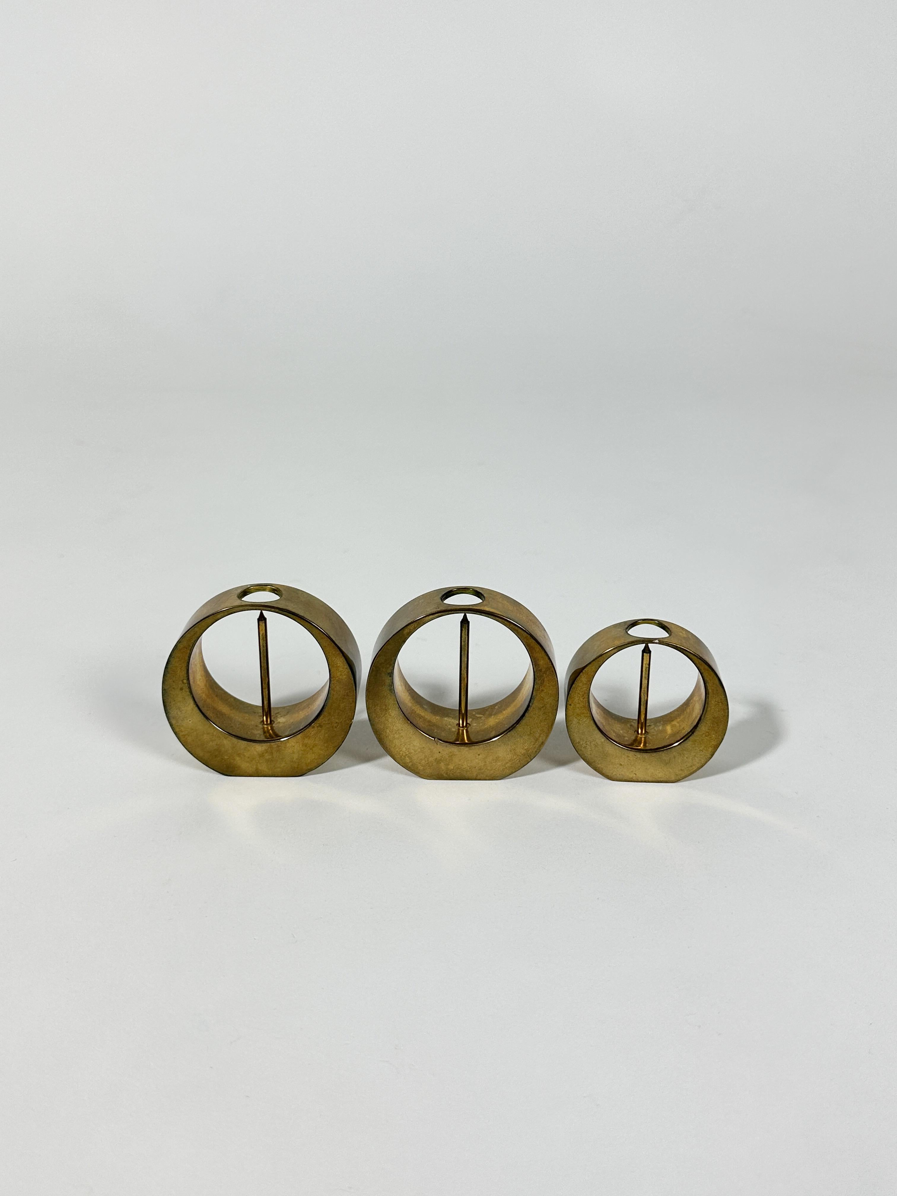 Forged Set of Three Arthur Pettersson Candle Sticks Brass, Sweden, 1960s For Sale
