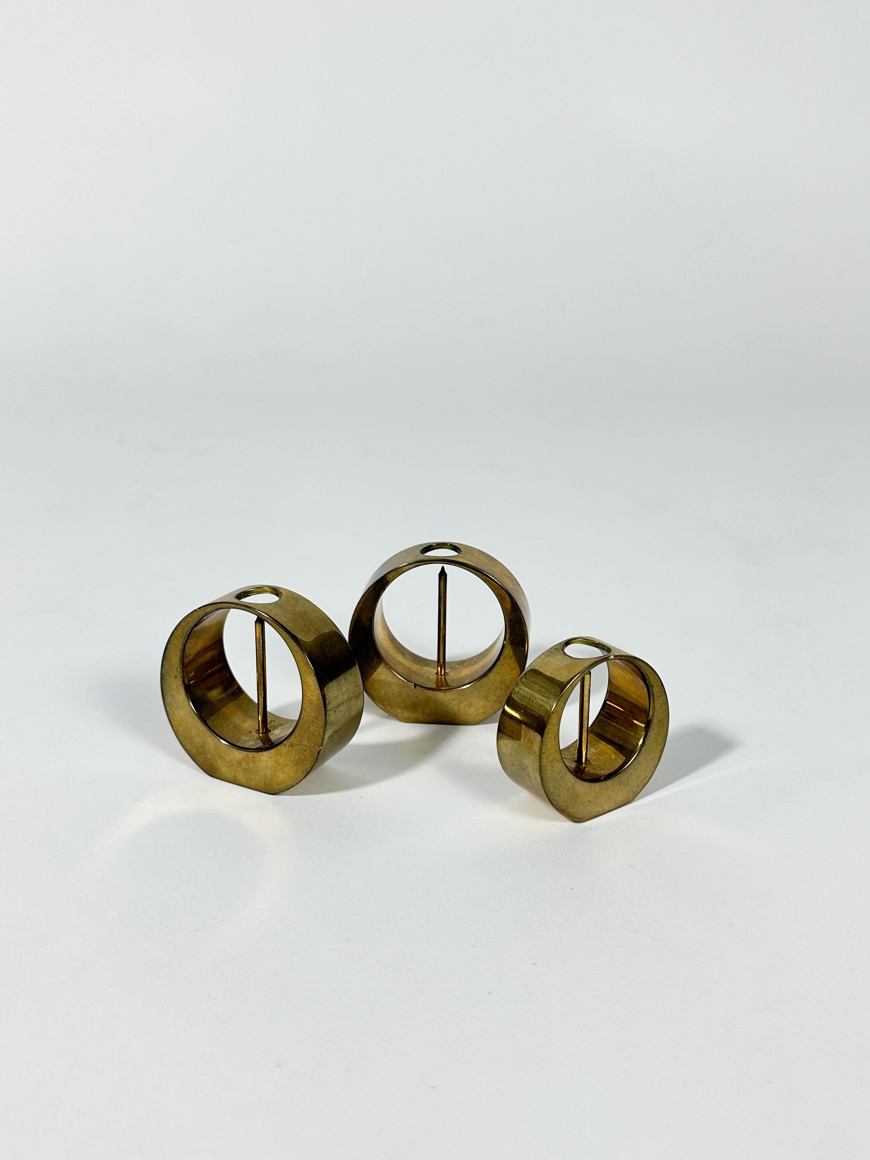 Set of Three Arthur Pettersson Candle Sticks Brass, Sweden, 1960s In Good Condition For Sale In Basel, BS