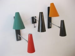 Set of Three Articulated Multicolored Italian Wall Lamps, 1960s