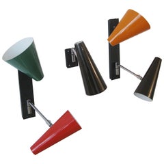 Set of Three Articulated Multicolored Italian Wall Lamps, 1960s
