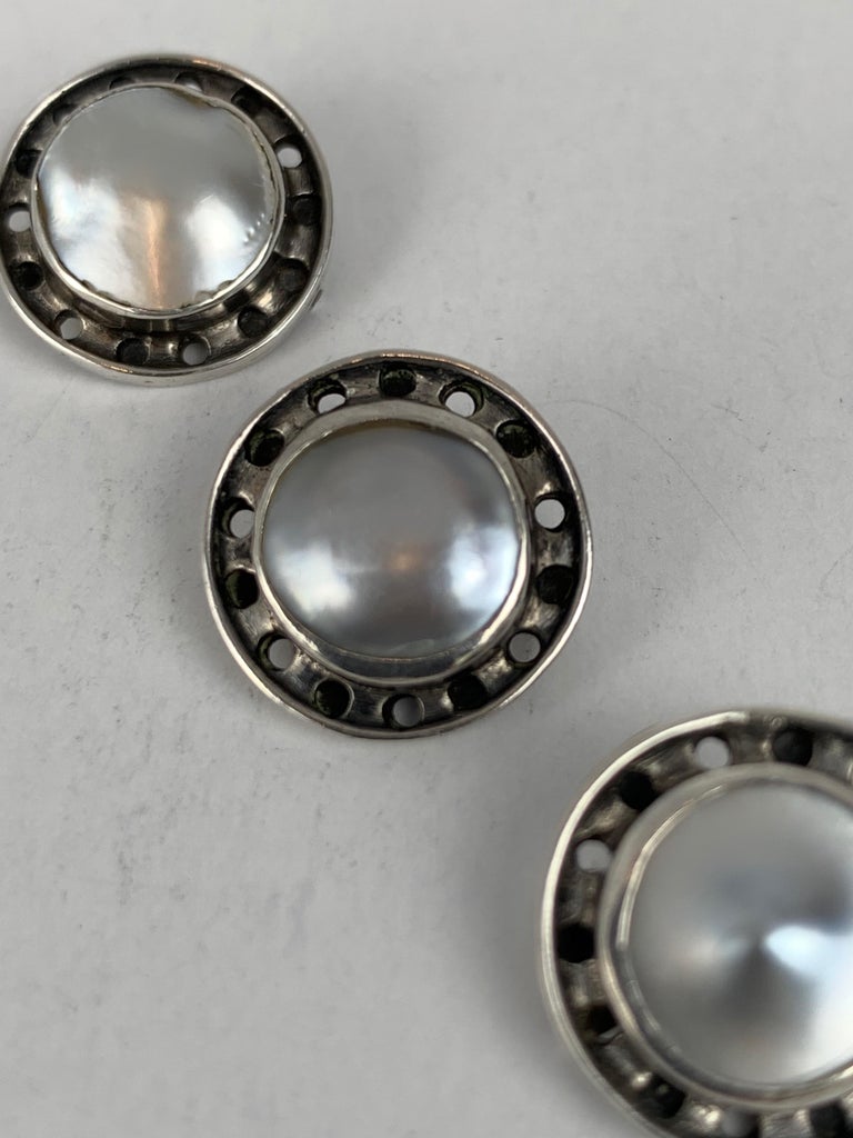 Arts And Crafts Shirt Studs In Sterling Silver And Mabe Pearls For Sale At 1stdibs