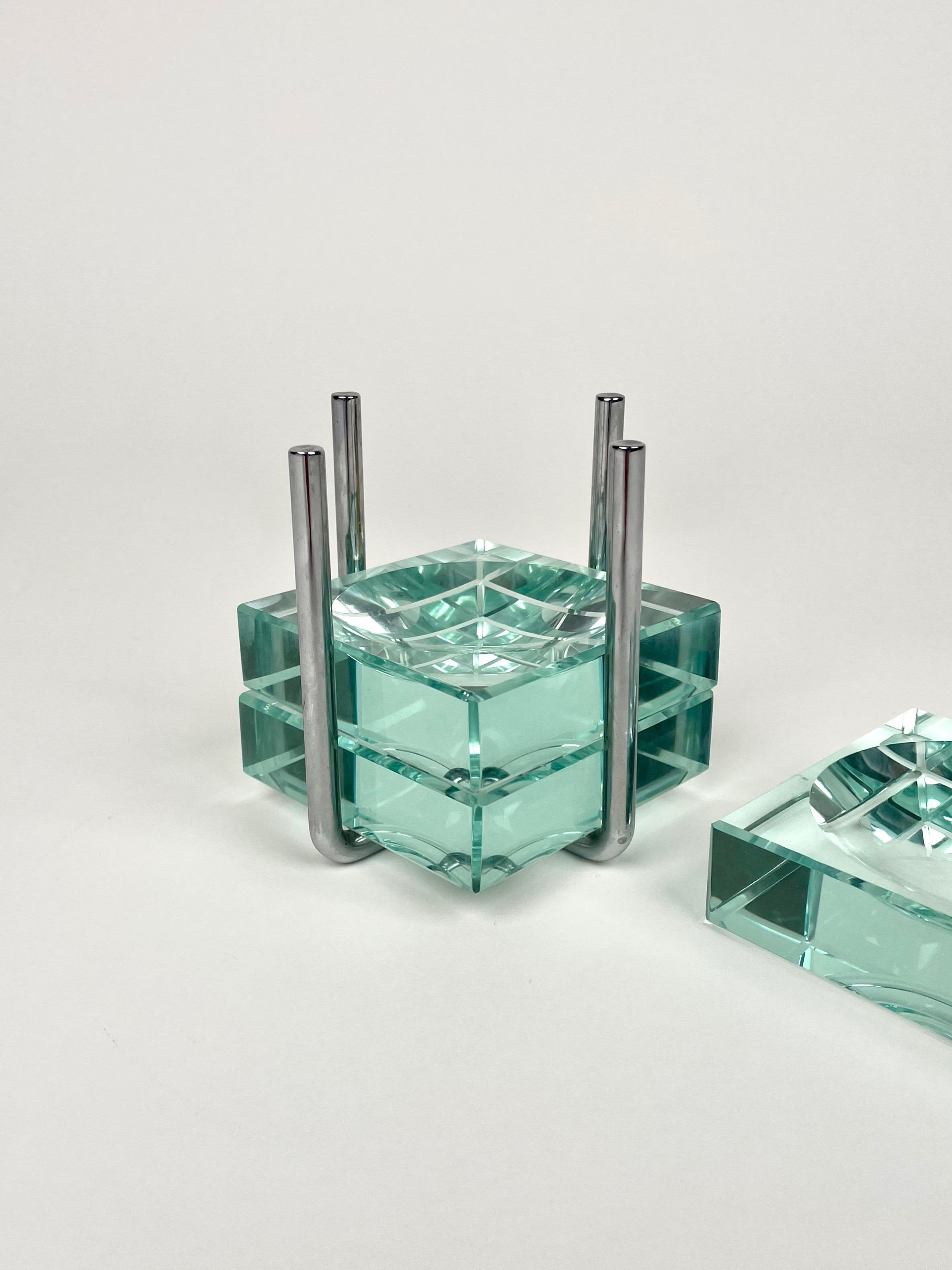 Set of Three Ashtray Glass & Steel by Gallotti & Radice, Italy 1970s For Sale 4