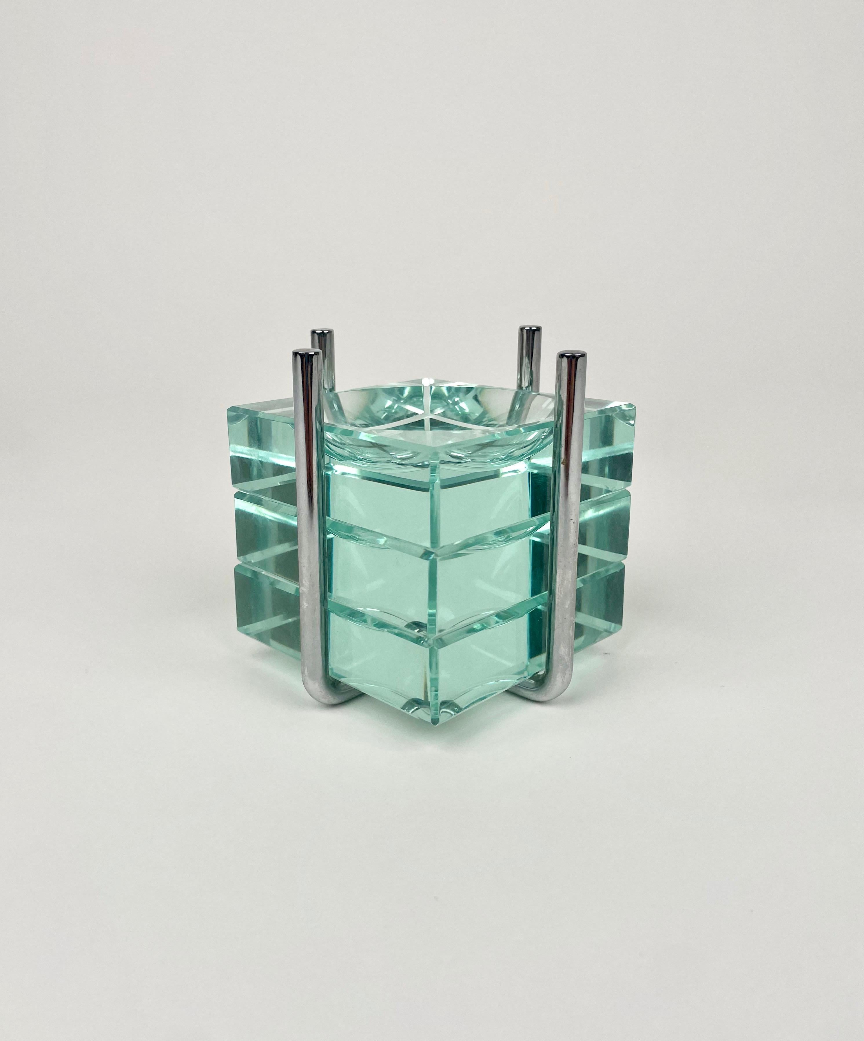 Mid-Century Modern Set of Three Ashtray Glass & Steel by Gallotti & Radice, Italy 1970s For Sale