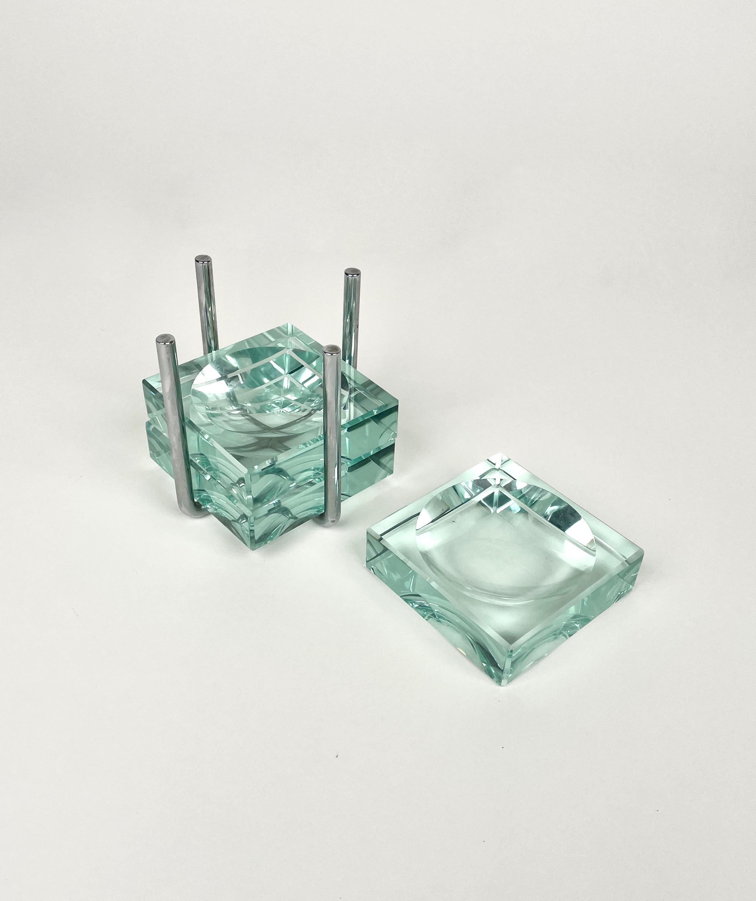 Set of Three Ashtray Glass & Steel by Gallotti & Radice, Italy 1970s For Sale 2
