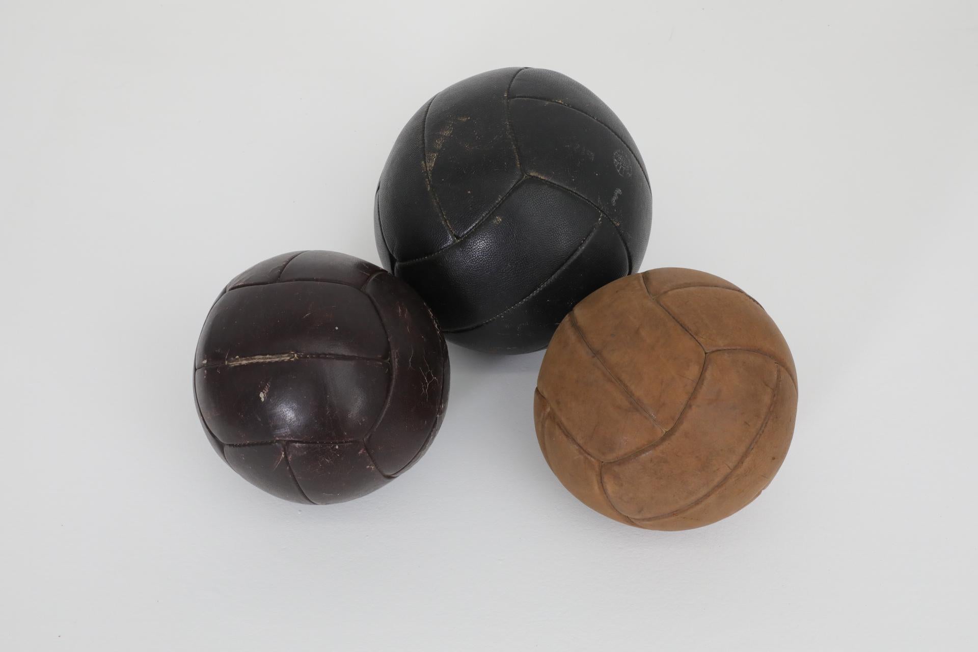 Other Set of Three Assorted Vintage Leather Gymnastics Medicine Balls For Sale
