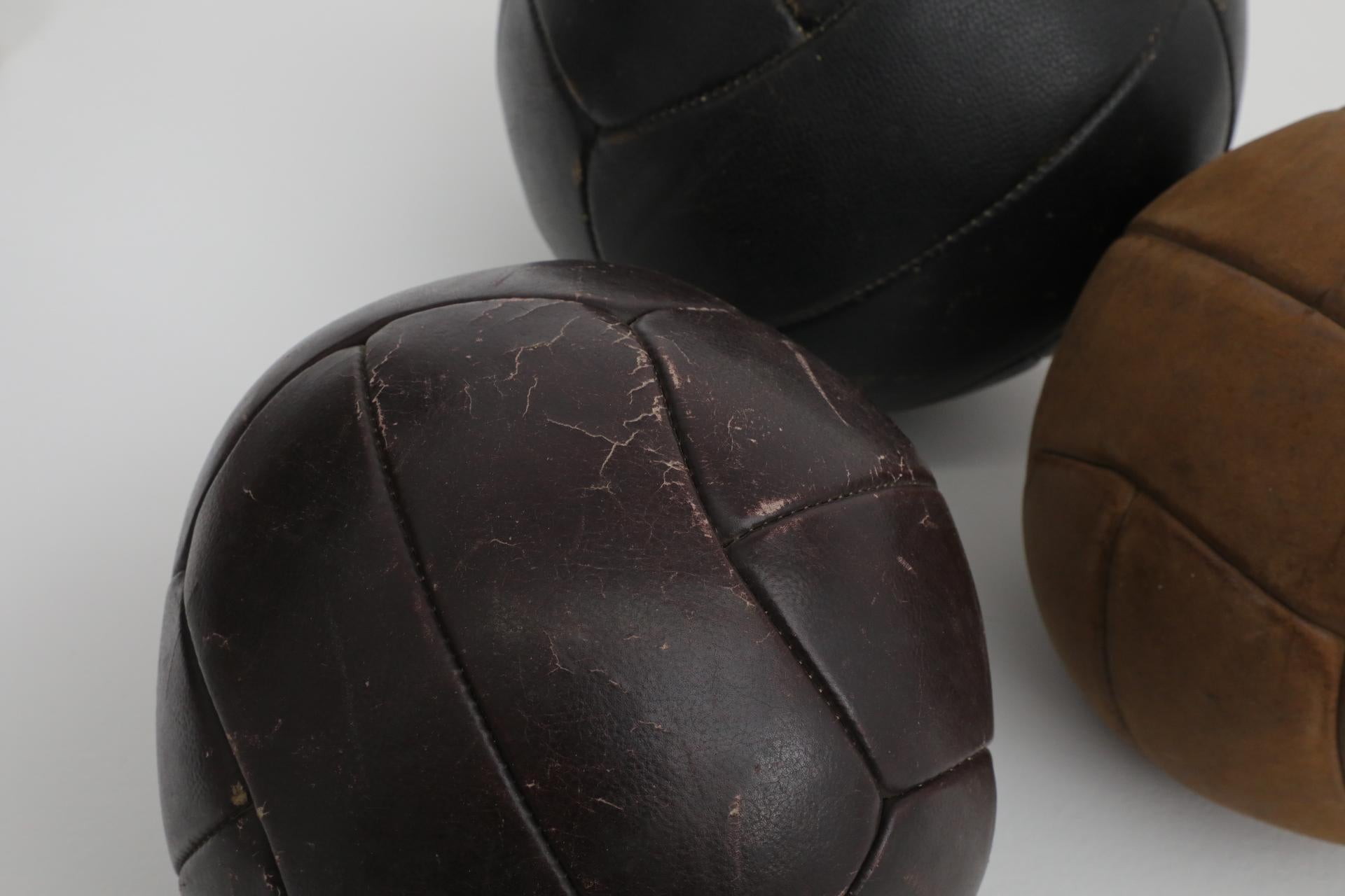 Set of Three Assorted Vintage Leather Gymnastics Medicine Balls For Sale 1