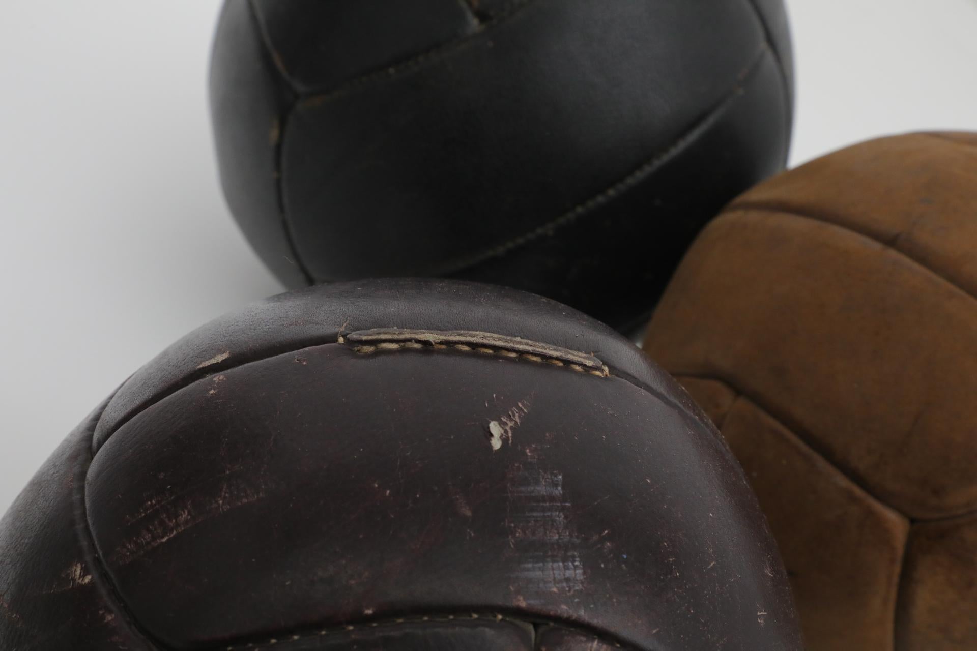 Set of Three Assorted Vintage Leather Gymnastics Medicine Balls For Sale 2