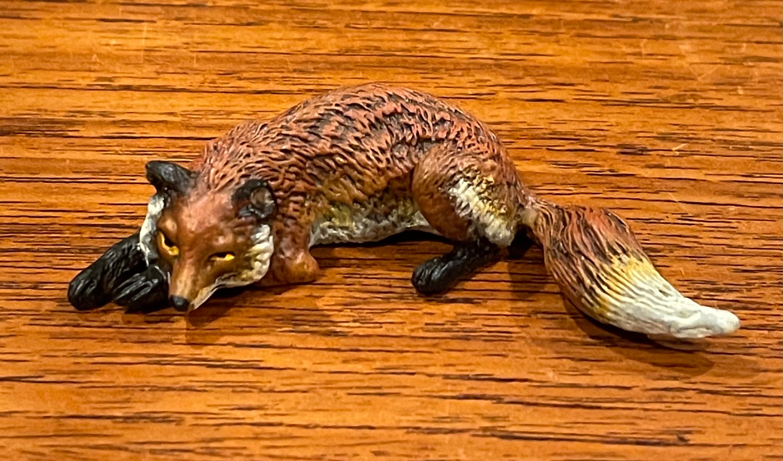 Set of Three Austrian Bronze Hand Painted Miniature Fox Sculptures For Sale 4