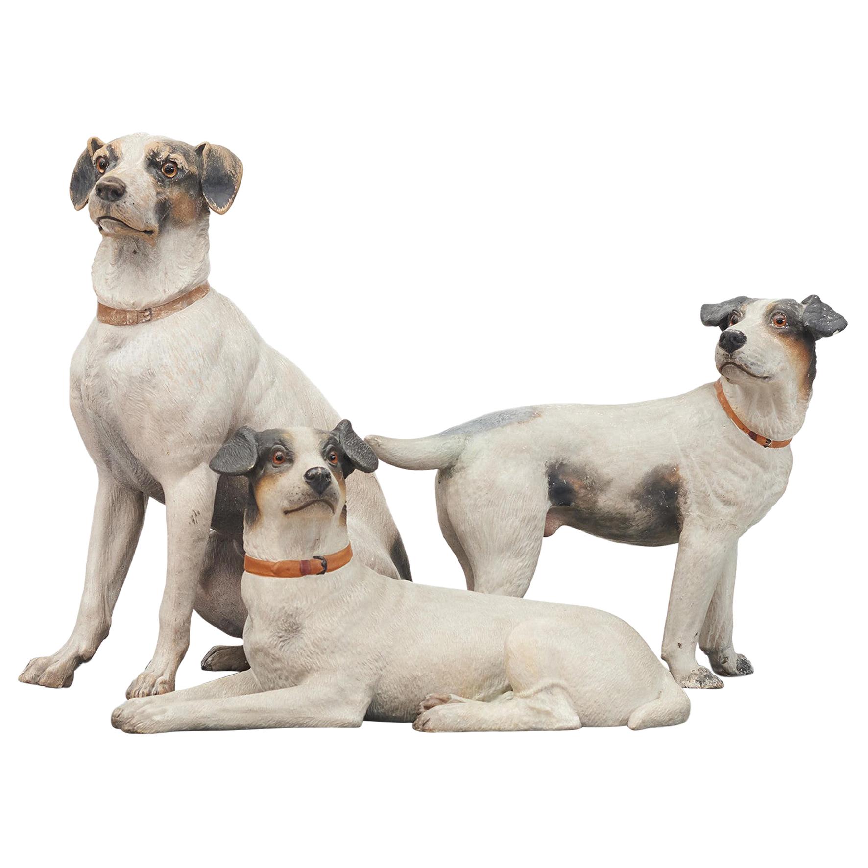 Set of Three Austrian Terracotta Jack Russell Terriers, circa 1900 For Sale