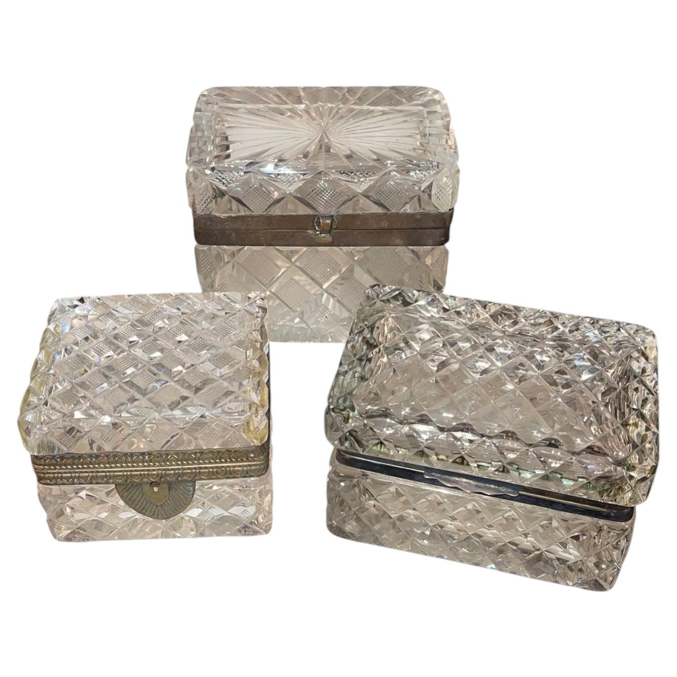 Set of Three Baccarat Cut Crystal Jewelry Boxes, Late 19th Century.