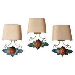 Set of Three Bagà Italian Hand-Painted Pomegranate Sconces