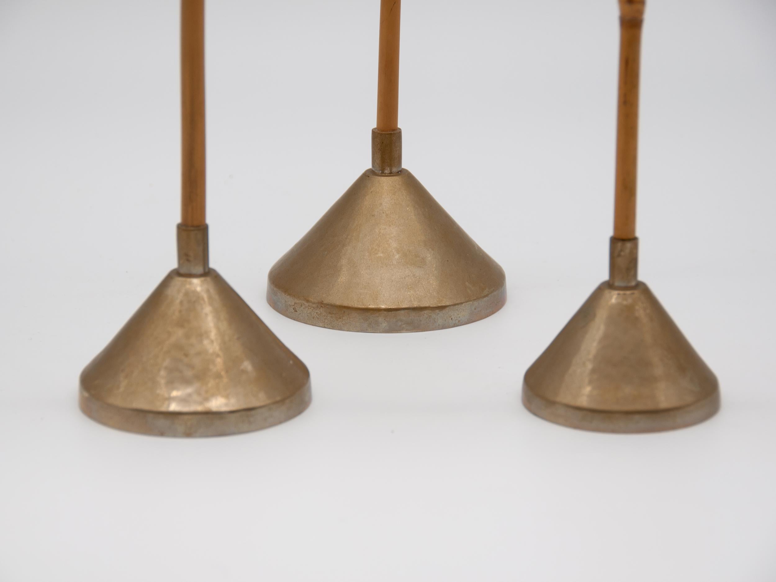 American Set of Three Bamboo and Brass Candlesticks For Sale