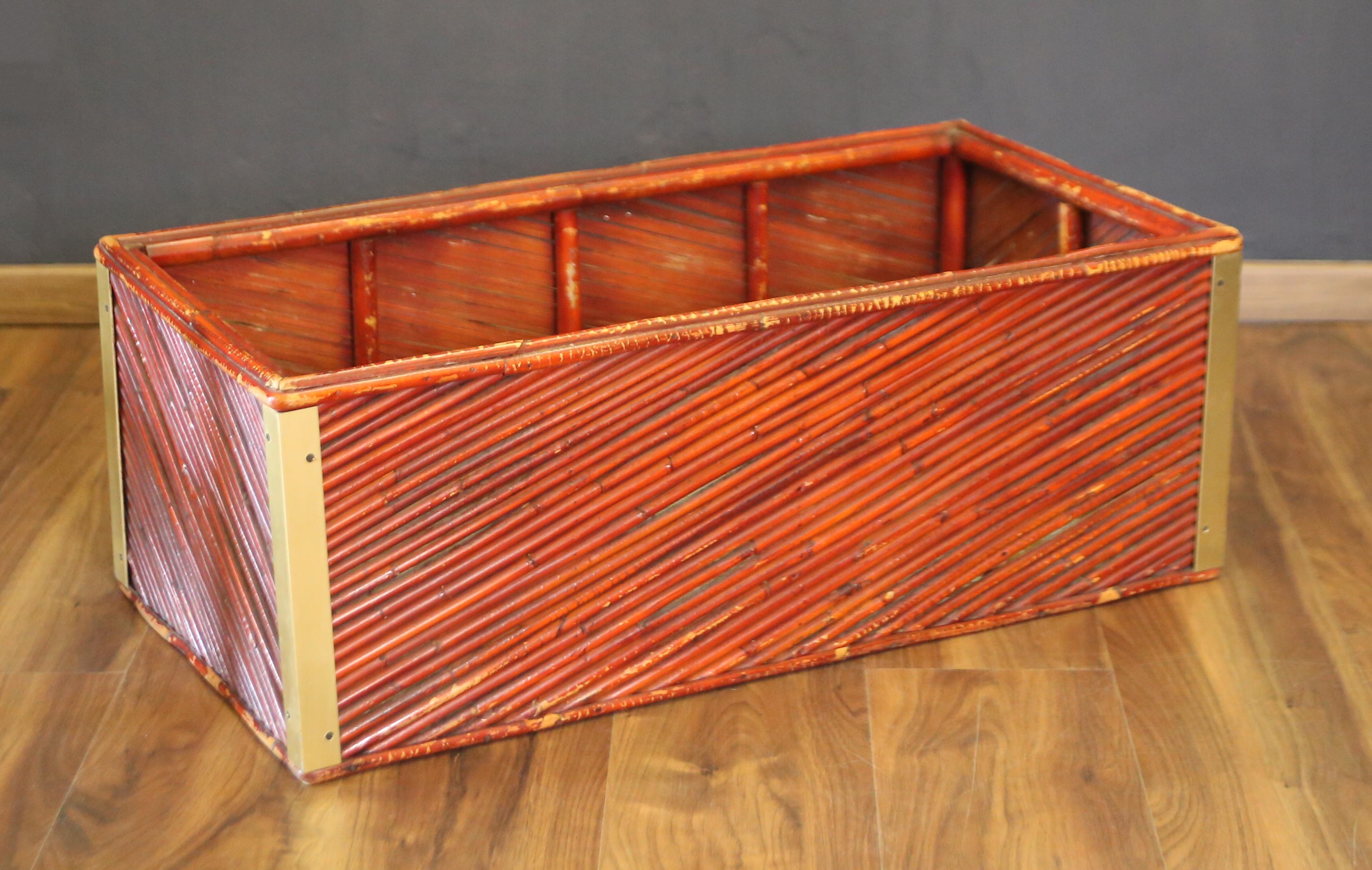 Moderno Set of three bamboo and brass plant holders from the 1970s made in Italy in vendita