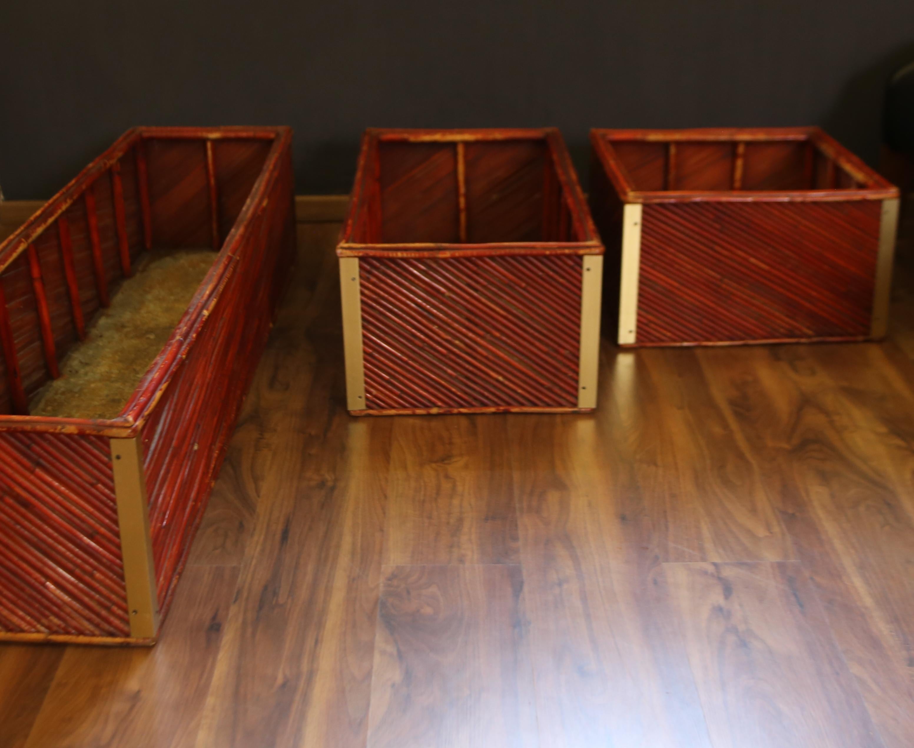 Altro Set of three bamboo and brass plant holders from the 1970s made in Italy in vendita