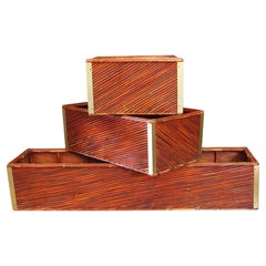 Set of three bamboo and brass plant holders from the 1970s made in Italy