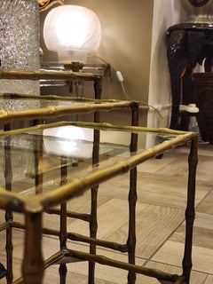 Set of three bamboo and bronze tables Maison Jansen