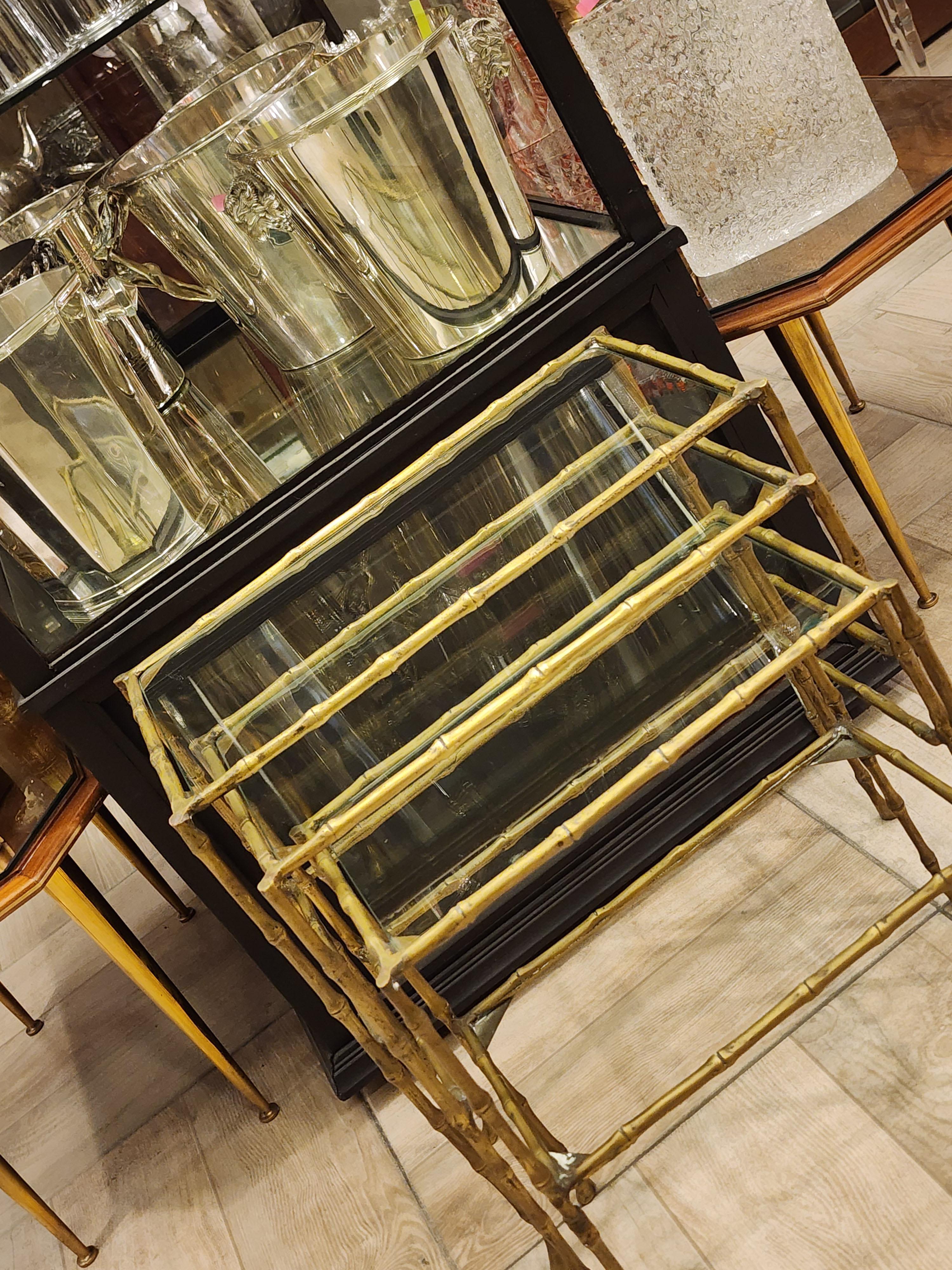 Set of three bamboo and bronze tables Maison Jansen In Good Condition For Sale In Autonomous City Buenos Aires, CABA