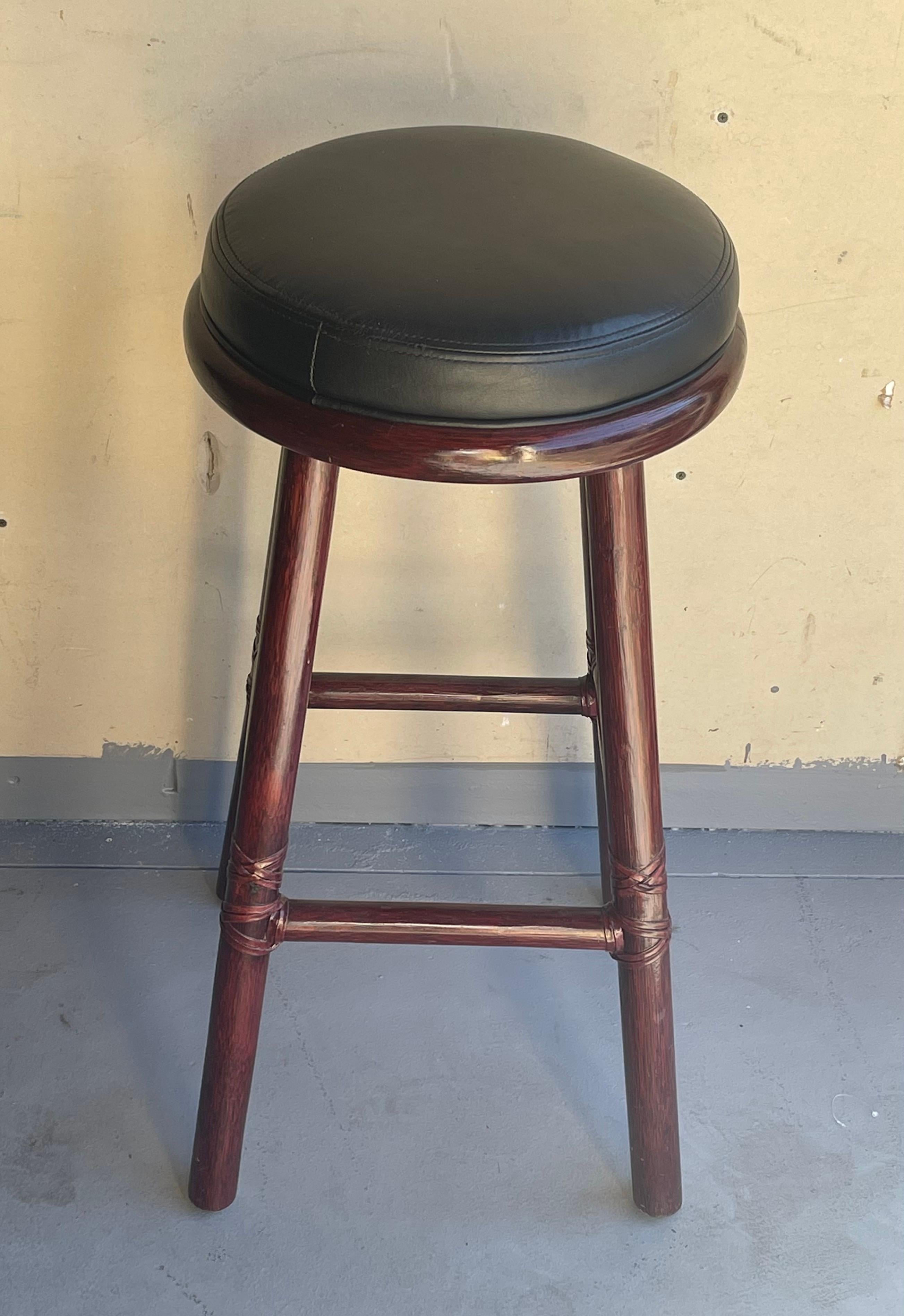 20th Century Set of Three Bamboo & Leather Bar Stools by McGuire Furniture Co. For Sale