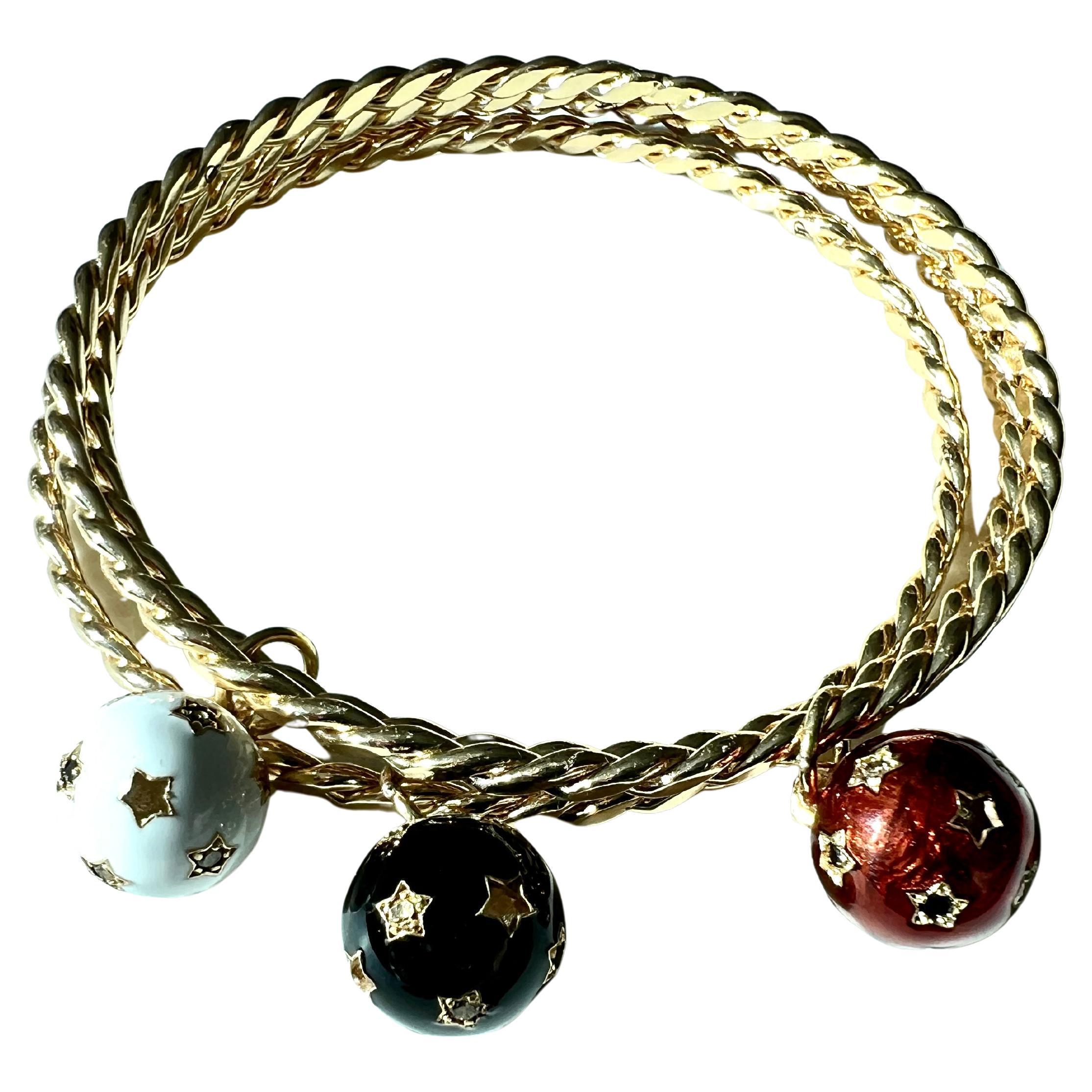 Armbandset Stern Weißer Diamant Schwarzer Diamant  Emaille-Armreif (Zeitgenössisch)