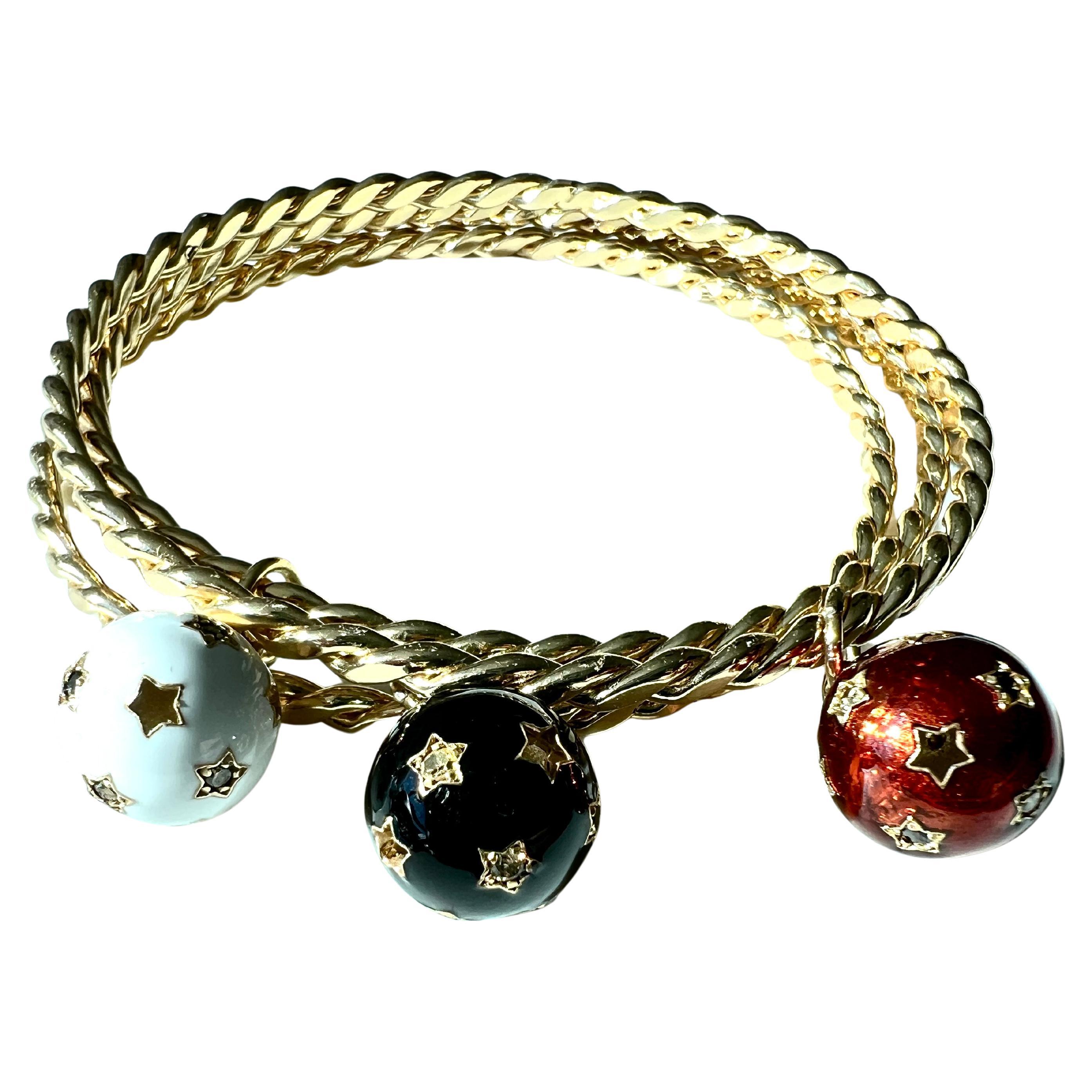 Armbandset Stern Weißer Diamant Schwarzer Diamant  Emaille-Armreif im Zustand „Neu“ in Los Angeles, CA