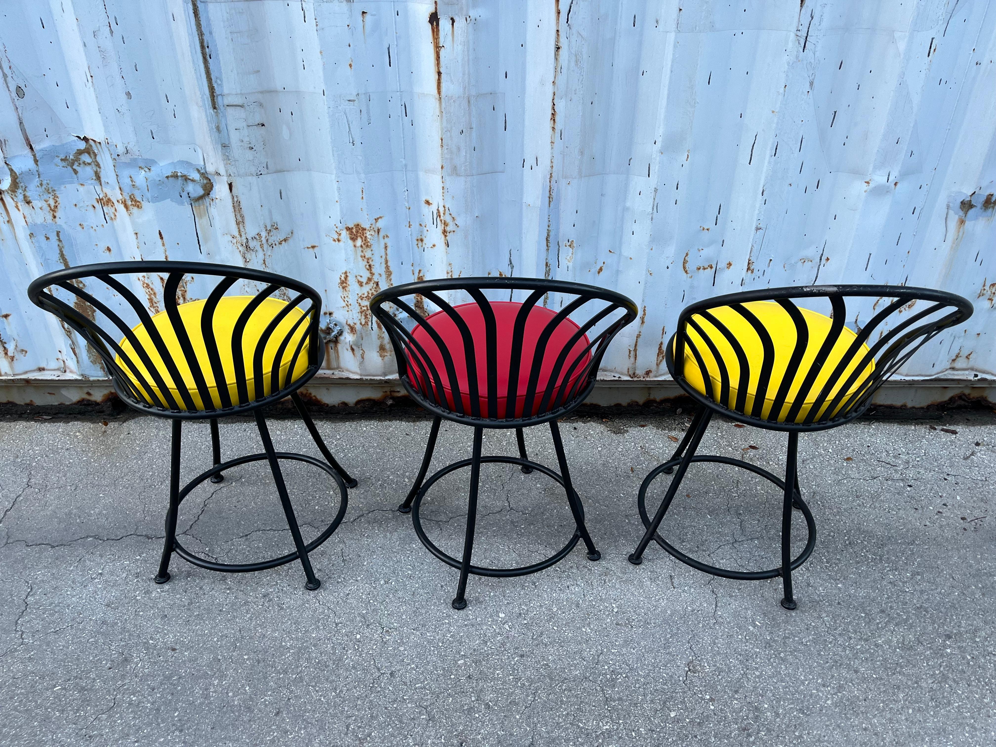 Forged Set of Three Bar Stools by Arthur Umanoff for Shaver Howard Inc. Circa 1970s For Sale