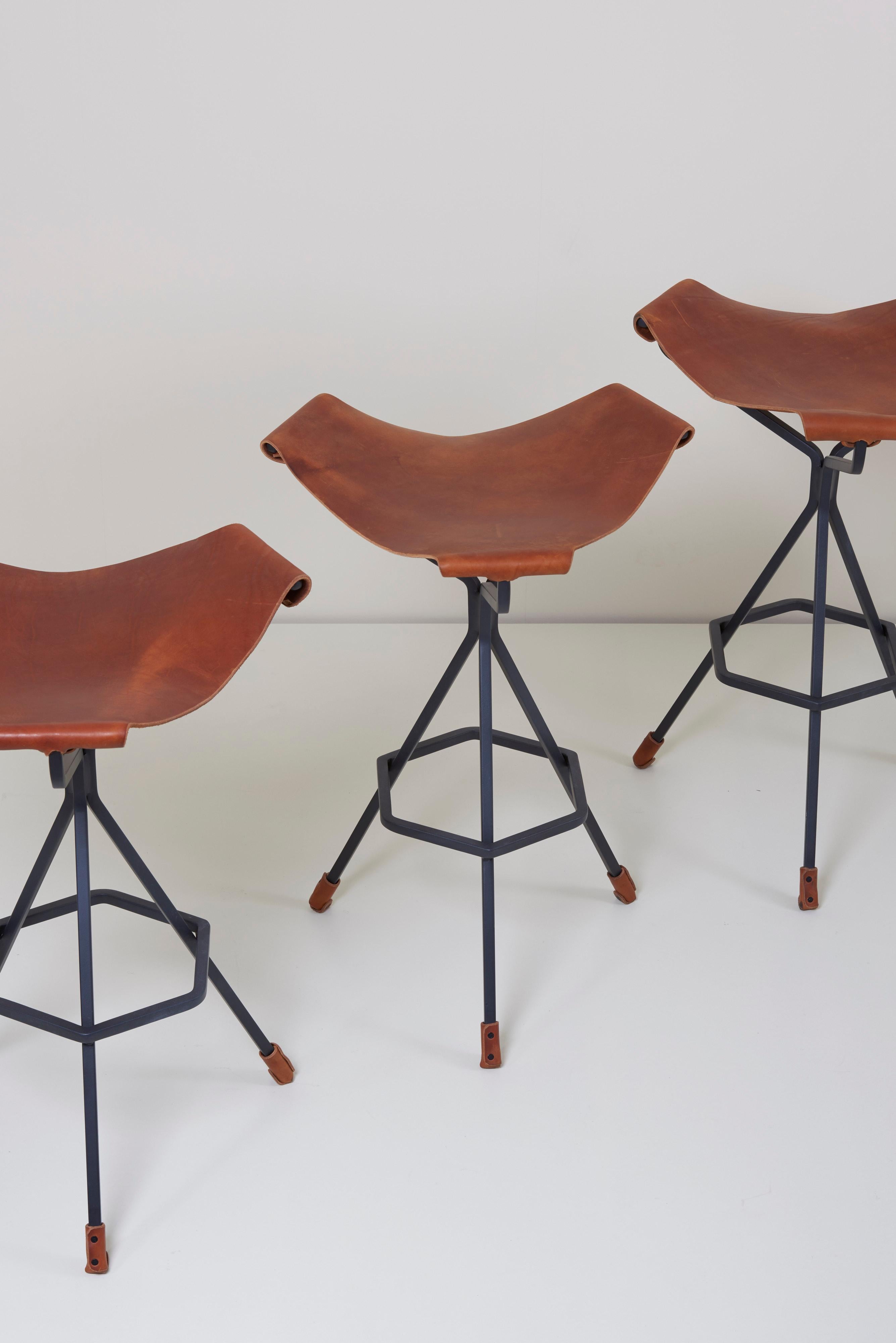Mid-Century Modern Set of Three Bar Stools by Dan Wenger, US For Sale
