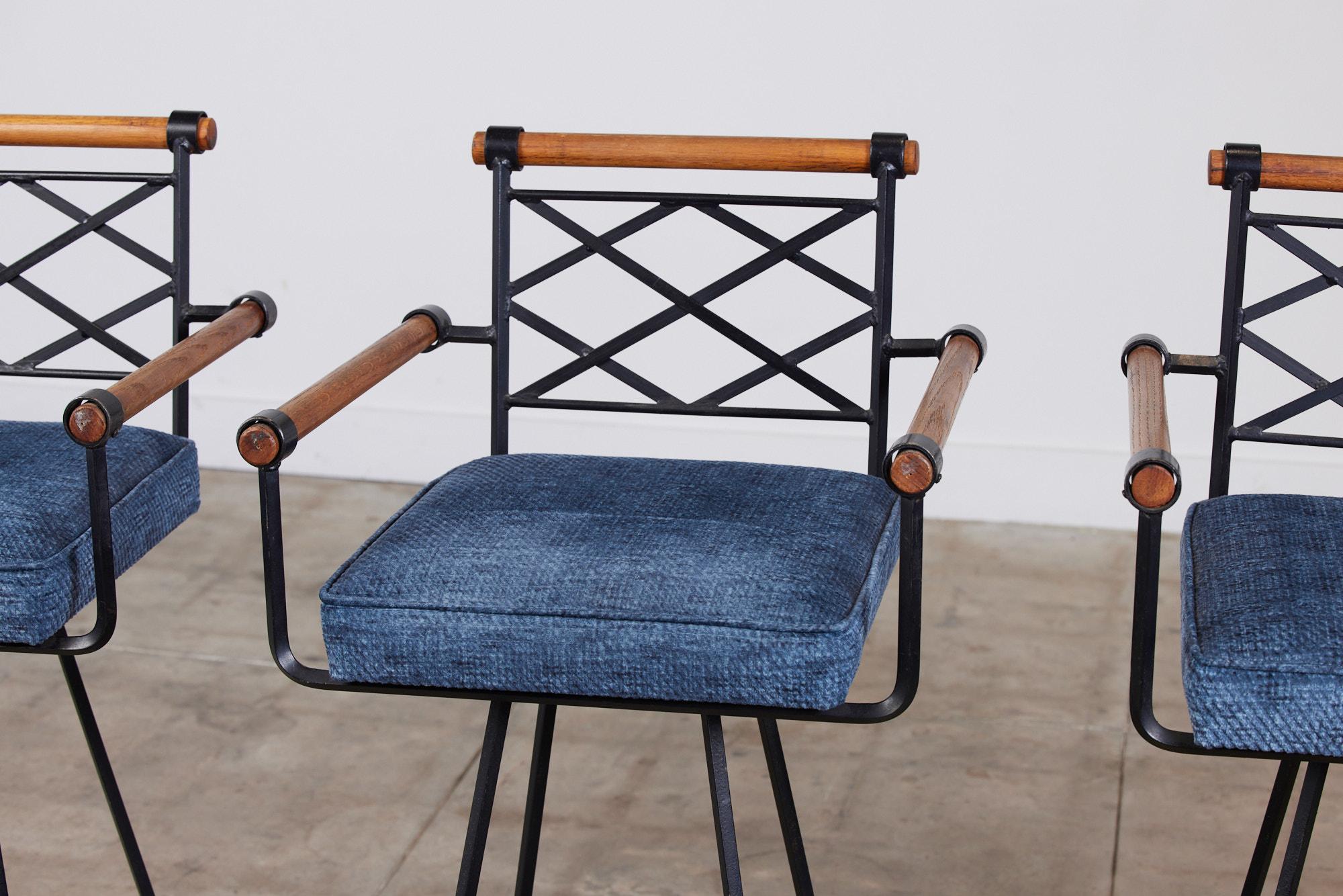 Velvet Set of Three Bar Stools for Inca Products in the Style of Cleo Baldon